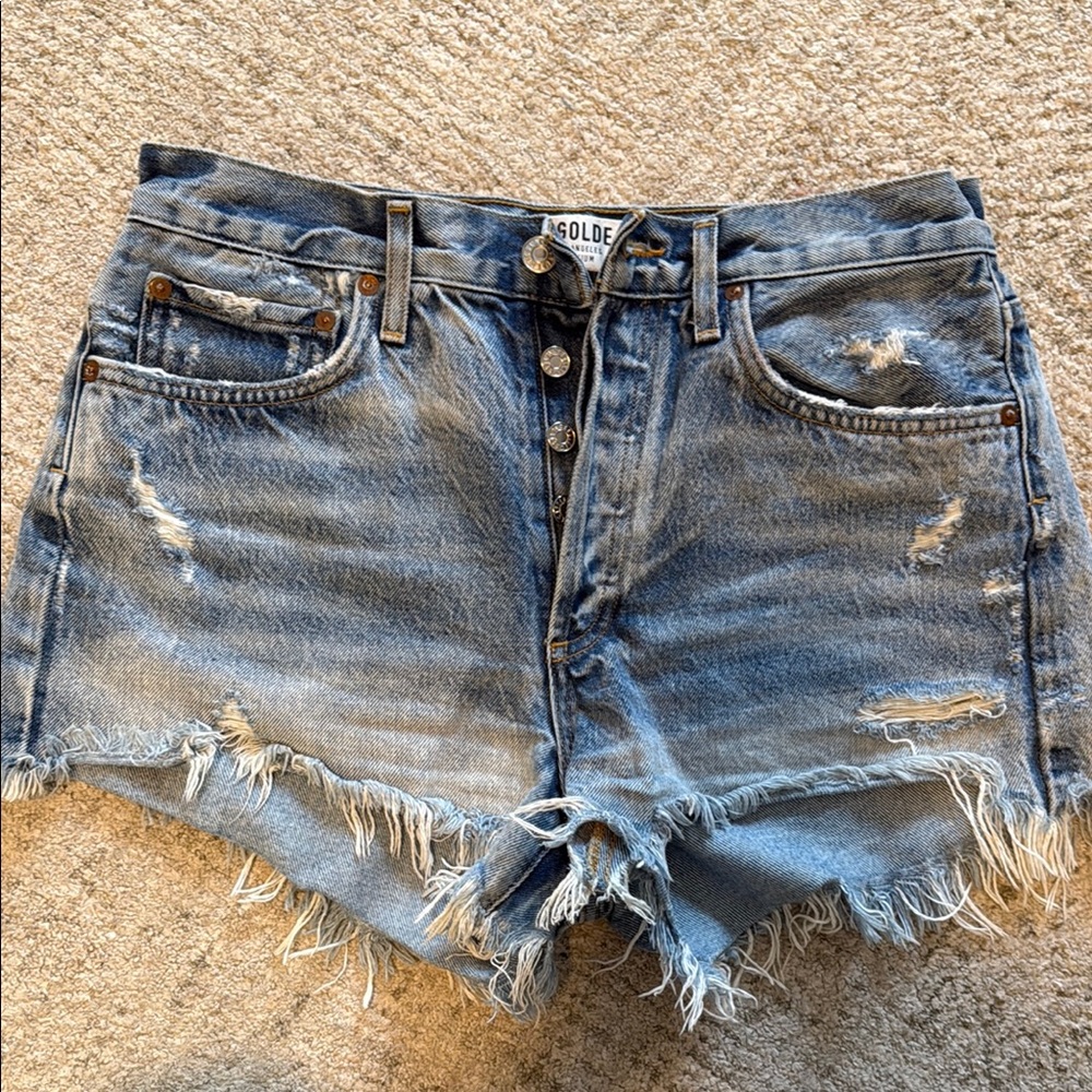 Agolde Distressed Light Blue Jean Shorts